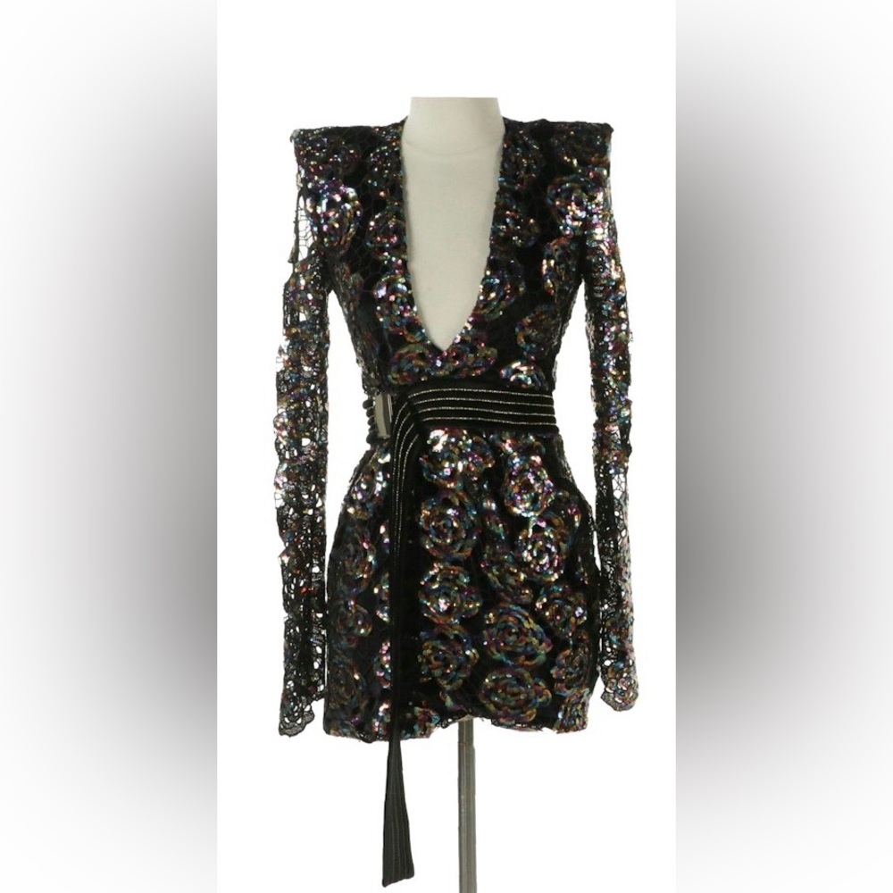 Zhivago Miami Nights Sequined Lace Mini Wrap Dress